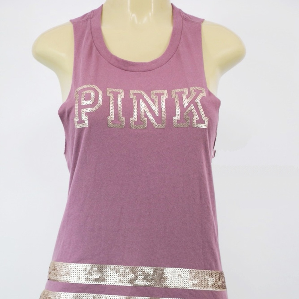 NWT Victoria's Secret PINK SEQUIN GRAPHIC TANK TOP